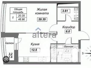 1-к квартира, вторичка, 49м2, 8/24 этаж