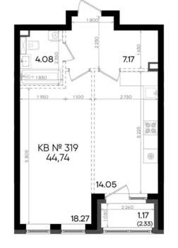 1-к квартира, вторичка, 45м2, 3/23 этаж