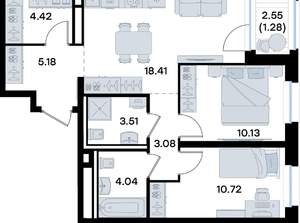 2-к квартира, вторичка, 61м2, 7/9 этаж