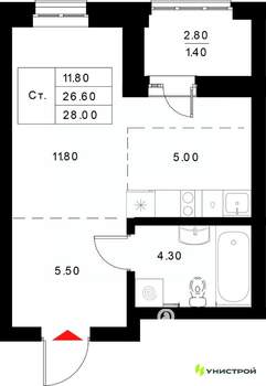 1-к квартира, вторичка, 28м2, 9/22 этаж