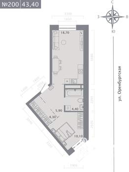 1-к квартира, вторичка, 43м2, 2/25 этаж