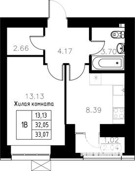 1-к квартира, вторичка, 33м2, 6/15 этаж
