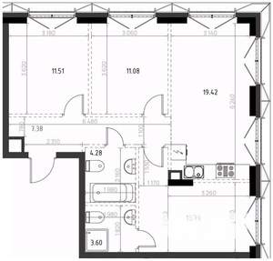 3-к квартира, вторичка, 71м2, 4/15 этаж
