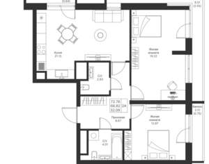 2-к квартира, вторичка, 73м2, 10/25 этаж