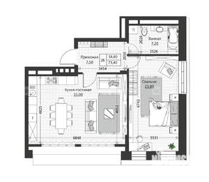 2-к квартира, строящийся дом, 73м2, 4/4 этаж