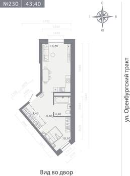 1-к квартира, вторичка, 43м2, 8/25 этаж