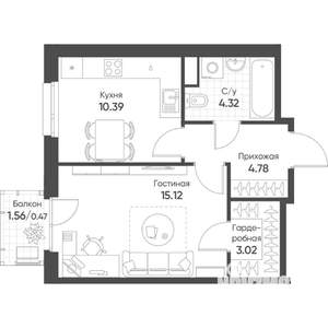 1-к квартира, строящийся дом, 38м2, 6/18 этаж