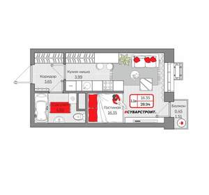 1-к квартира, вторичка, 29м2, 4/19 этаж