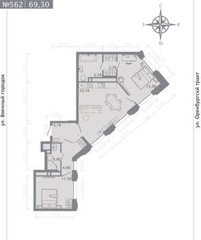 2-к квартира, строящийся дом, 69м2, 24/25 этаж