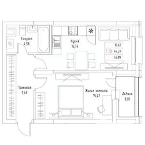 1-к квартира, вторичка, 46м2, 1/9 этаж