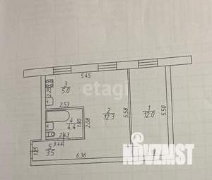 2-к квартира, вторичка, 37м2, 5/5 этаж