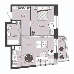 2-к квартира, вторичка, 46м2, 13/22 этаж