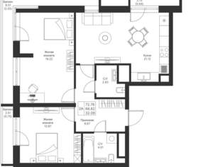 2-к квартира, вторичка, 73м2, 15/25 этаж