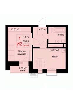 1-к квартира, вторичка, 35м2, 5/10 этаж