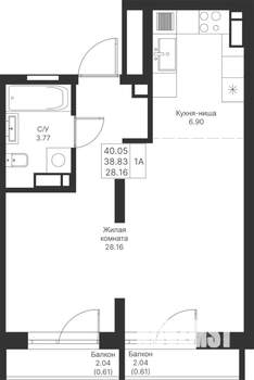 1-к квартира, вторичка, 40м2, 7/24 этаж