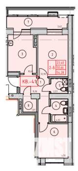 2-к квартира, вторичка, 54м2, 2/9 этаж