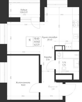 1-к квартира, вторичка, 42м2, 12/23 этаж