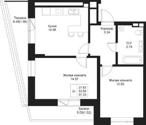 2-к квартира, вторичка, 57м2, 4/5 этаж