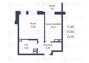 1-к квартира, вторичка, 37м2, 12/19 этаж