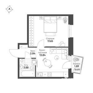 1-к квартира, строящийся дом, 39м2, 8/19 этаж