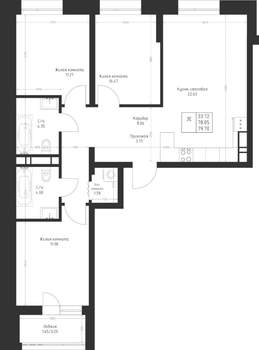 3-к квартира, вторичка, 80м2, 6/23 этаж