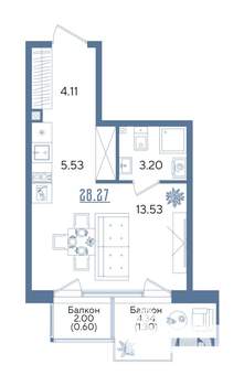 Студия квартира, строящийся дом, 28м2, 6/13 этаж