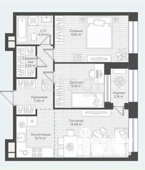 2-к квартира, вторичка, 57м2, 17/25 этаж