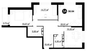 3-к квартира, вторичка, 96м2, 24/25 этаж