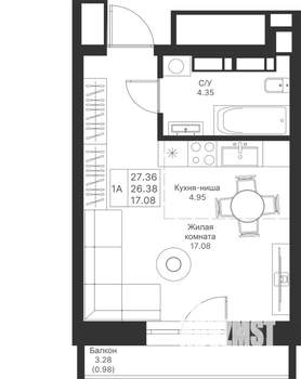 Студия квартира, вторичка, 27м2, 6/25 этаж