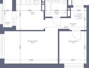 2-к квартира, вторичка, 48м2, 13/22 этаж
