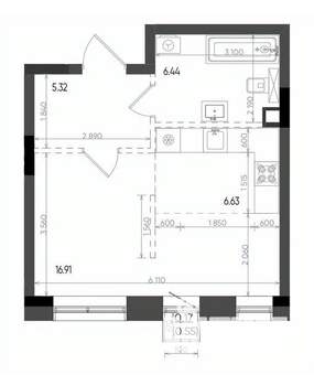 Студия квартира, вторичка, 35м2, 4/6 этаж