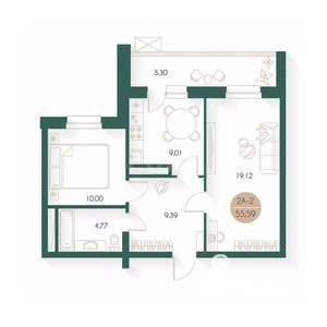 2-к квартира, вторичка, 56м2, 3/17 этаж