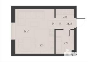 1-к квартира, вторичка, 27м2, 2/6 этаж