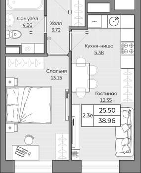 2-к квартира, вторичка, 39м2, 4/24 этаж