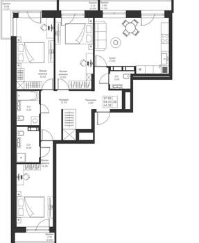 3-к квартира, вторичка, 98м2, 7/24 этаж