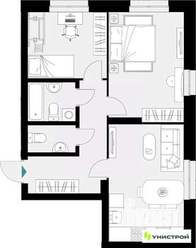 2-к квартира, вторичка, 58м2, 3/18 этаж