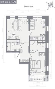 2-к квартира, вторичка, 57м2, 9/23 этаж