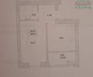 1-к квартира, вторичка, 38м2, 9/10 этаж