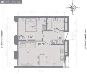 1-к квартира, строящийся дом, 41м2, 3/25 этаж