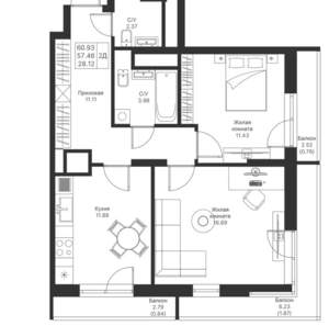 2-к квартира, вторичка, 61м2, 18/25 этаж