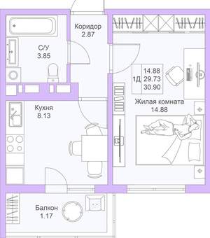 1-к квартира, вторичка, 31м2, 15/19 этаж