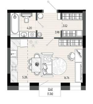 Студия квартира, вторичка, 34м2, 5/22 этаж