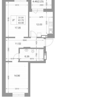2-к квартира, вторичка, 64м2, 3/17 этаж