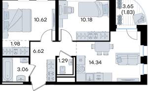 2-к квартира, вторичка, 50м2, 5/10 этаж