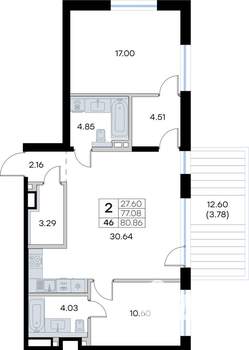 2-к квартира, вторичка, 81м2, 1/8 этаж