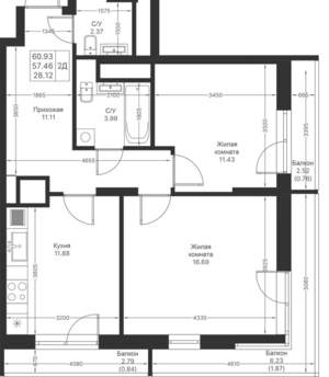 2-к квартира, вторичка, 61м2, 21/25 этаж
