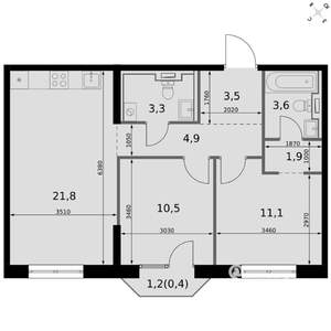 2-к квартира, вторичка, 61м2, 6/20 этаж