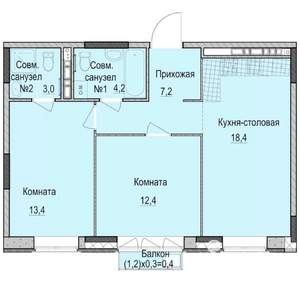 2-к квартира, строящийся дом, 59м2, 5/14 этаж