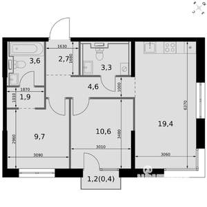 2-к квартира, вторичка, 56м2, 3/20 этаж