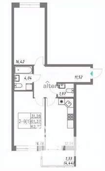 2-к квартира, сданный дом, 63м2, 5/9 этаж